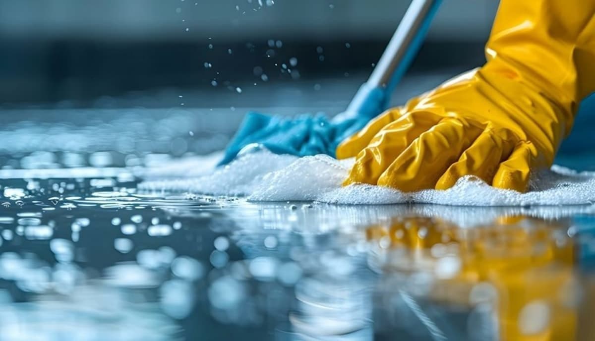 Lavage à la serpillière d'un sol dur